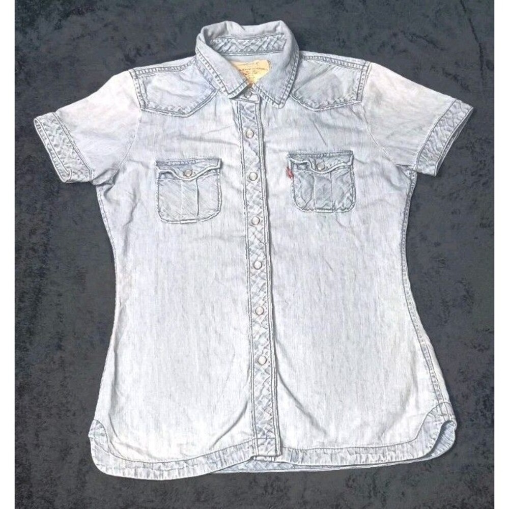 Levis Larissa Short Sleeve Western Pearl Snap Denim Shirt S Light Wash Rodeo